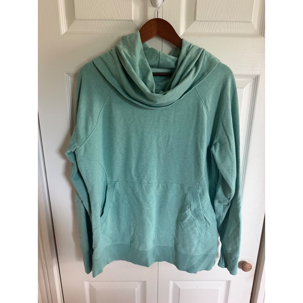 LL Bean Women XL Seafoam Green Cowl Neck Pullover Sweatshirt Thumbholes 290312 - Picture 13 of 13